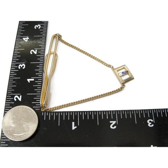 "FLT" Swank Tie Bar Chain Gold Tone Vintage Men Dress Accessories - Picture 5 of 13